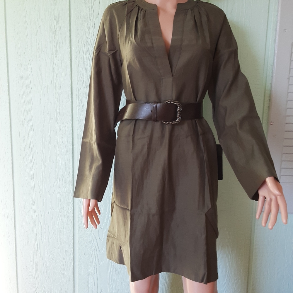 BCBG MAXAZRIA ROXANNE #235 Women's Tunic Dress NWT Dark Olive Sz XXS Long Sleeve